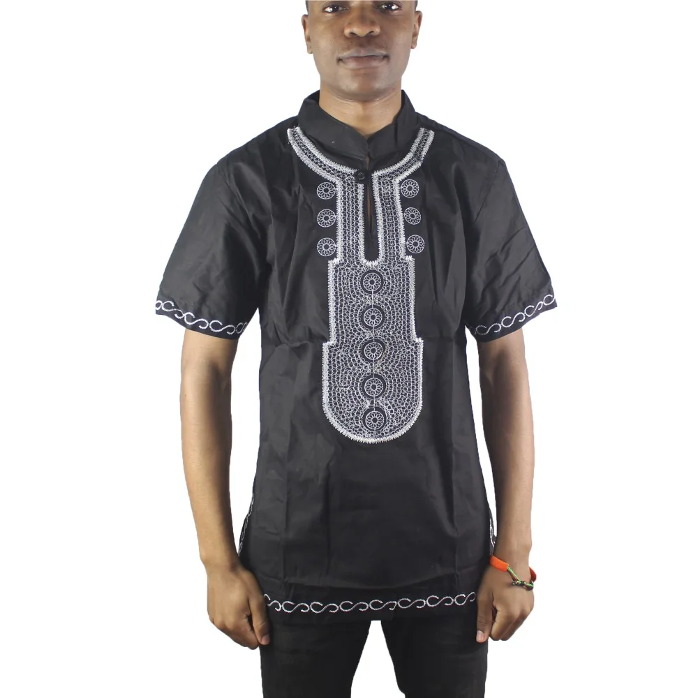 

Black Embroidery Africa Dashiki Tops Side Slit Ethnic Shirts for Male Summer Wearing