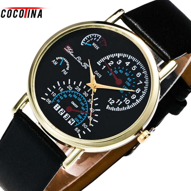 

COCOTINA Fashion Men's Simple Business Big Round Dial Leather Belt Handsome Stainless Steel Quartz Wrist Watch HL0439