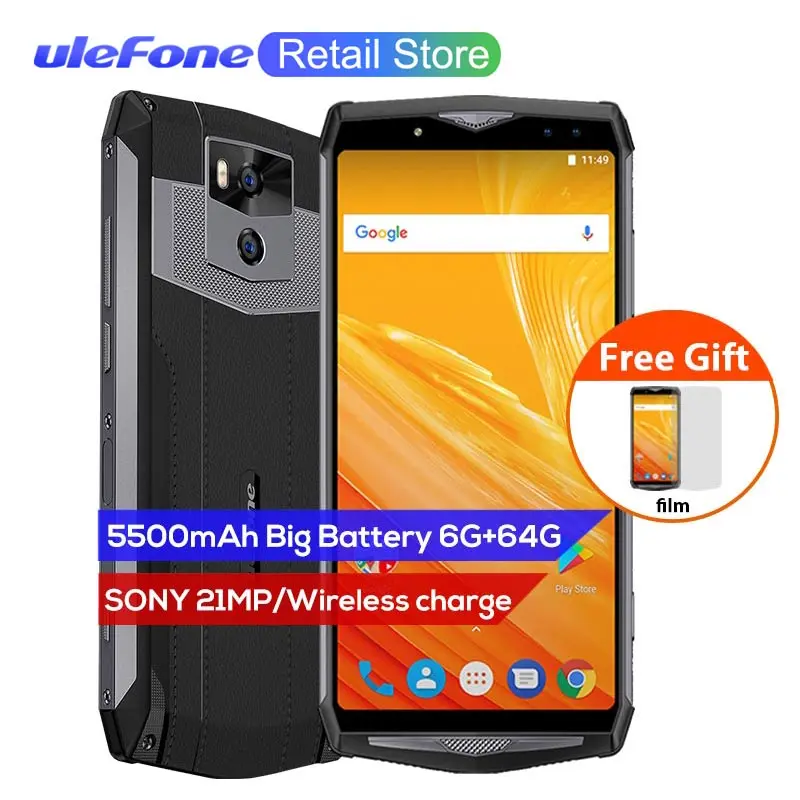 

Ulefone Power 5 6.0" FHD 4G Smartphone MTK6763 Octa Core Android 8.1 6GB+64GB 21MP 13000mAh Wireless charger Fingprint Face ID