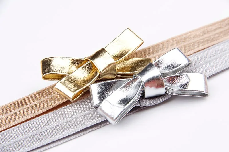 Baby Girls Gold&Silver PU Bow Headband Kids Leather Bowknot Hairband Headwear Newborn Hair Band Accessories baby accessories basket