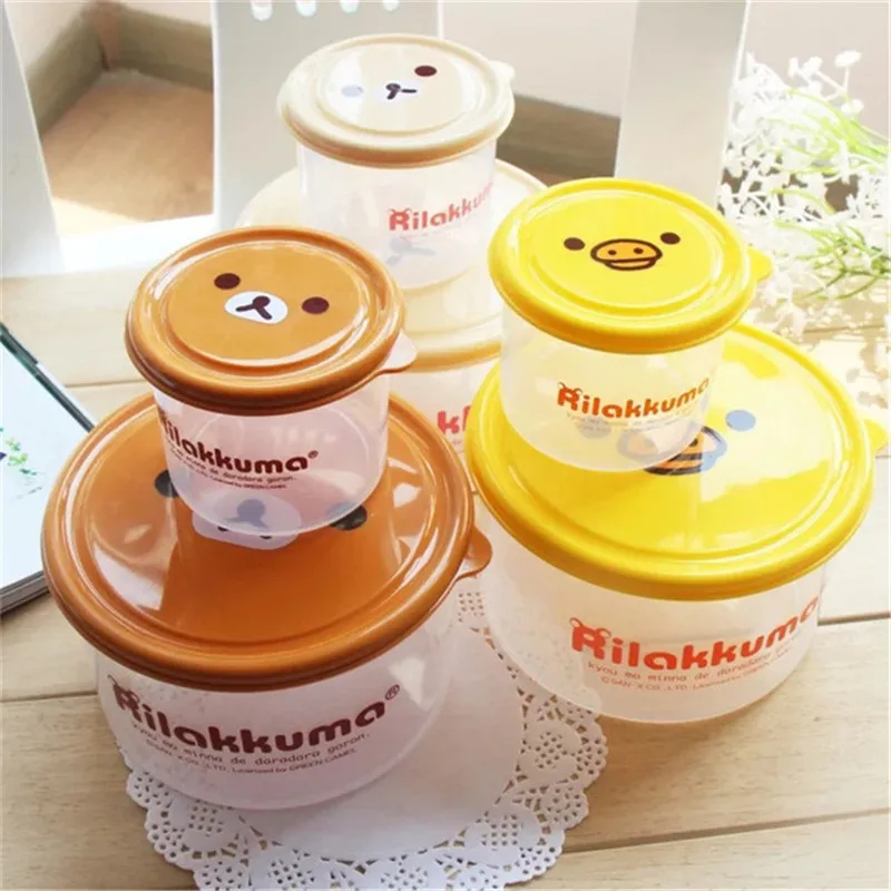 

2Pcs/Set Sealed Round Crisper Refrigerator Plastic Cartoon Bento Food Storage Boxes Preservation Box Lunch Boxes Container