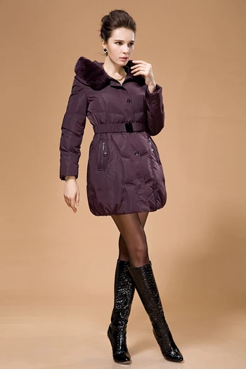 Зимняя куртка женская парка толстые теплые белые куртки-пуховики с утиным пухом тонкий капюшон меховой воротник из кролика рекс пальто для женщин большие размеры HJ468 - Цвет: Purple