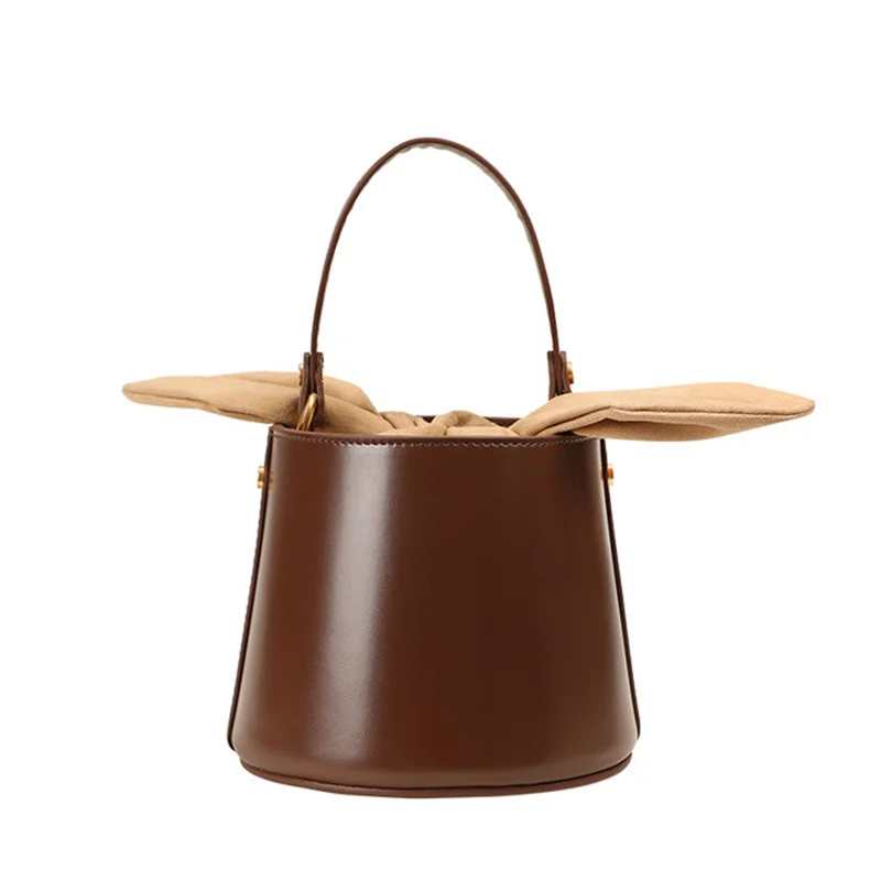 

Designer 2019 New Fashion Leather Ladies Retro Opening Bow Handbag Mini Leather Drawstring Shoulder Messenger Bag