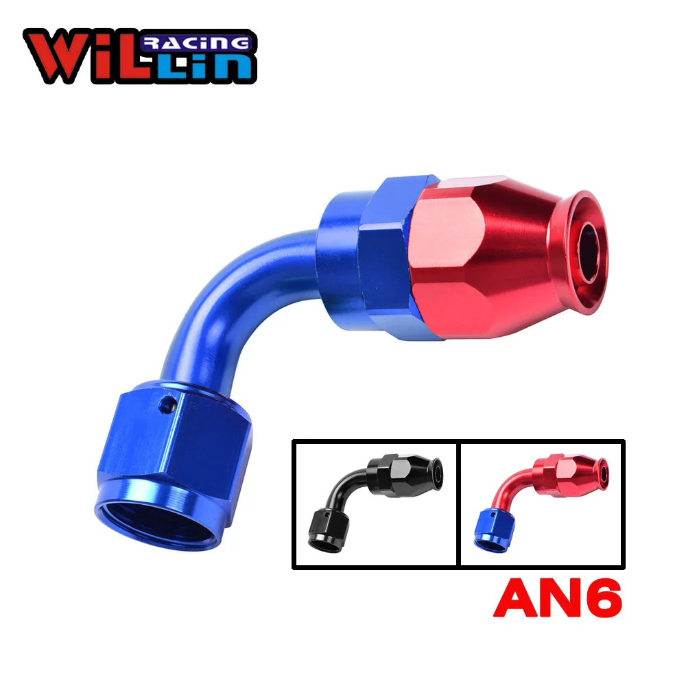 

WILLIN - AN6 06AN PTFE Swivel Hose End Fitting Aluminum 90 Degree Tube Adapter Teflon Oil Fuel Reusable