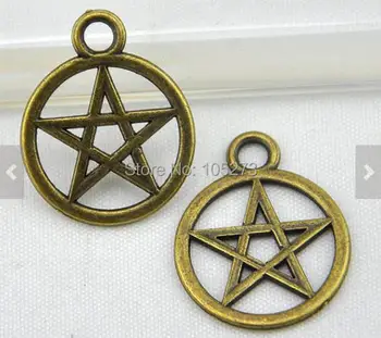 

20X25MM - 25PCS Antique Bronze Star In Circle Charm Pendants - DIY Accessory Jewelry Making.