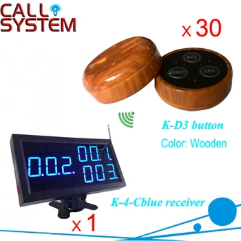 

999 channel table wooden call button with led number screen Restaurant wireless waiter calling system 1 display 30 bell