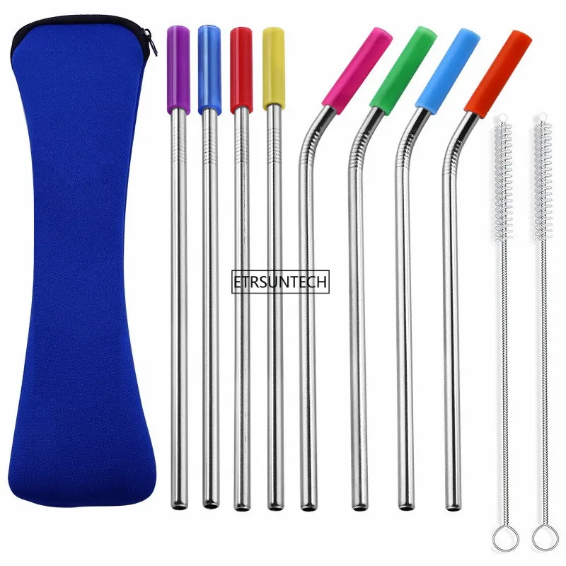 

100sets 8pcs 10.5" Long Stainless Steel Reusable Straws for 20oz 30oz Tumbler Mugs Mason Jar with Silicone Tips & Cleaning Brush