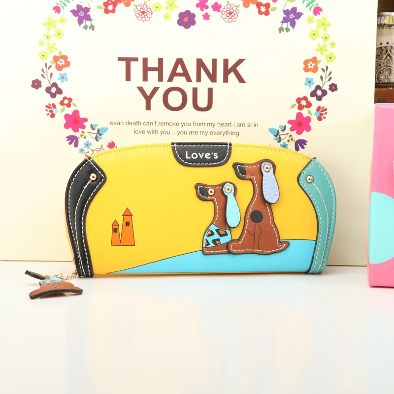 

Fashion Cute Long Wallet Women Leather Cartoon Dog Wallets Lady Clutch Puppy Zipper Card Holder Female Change Purses