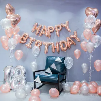 

1set 32inch Number digit 21 18 30 50 years old rose gold Happy Birthday letter Balloons Party Decor confetti Latex Ballon globos