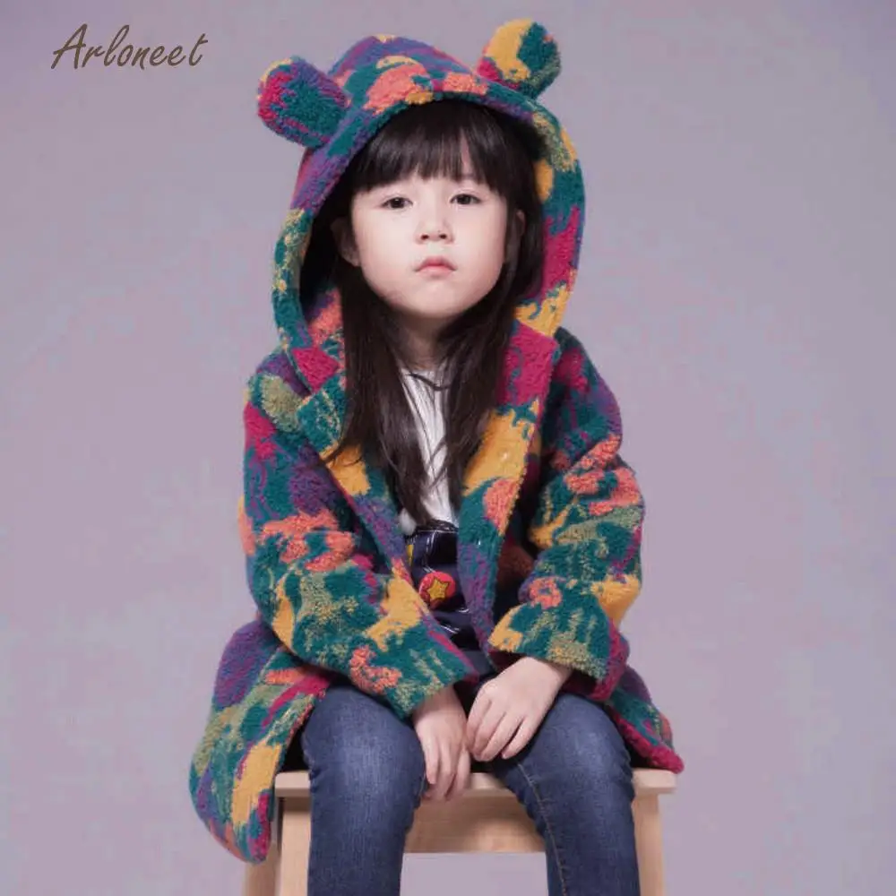 

ARLONEET girls's jackets fashion Baby Girls Clothes winter jacket for girls Faux Fur Camouflage Hooded Coat Jacket Outwear DEC15