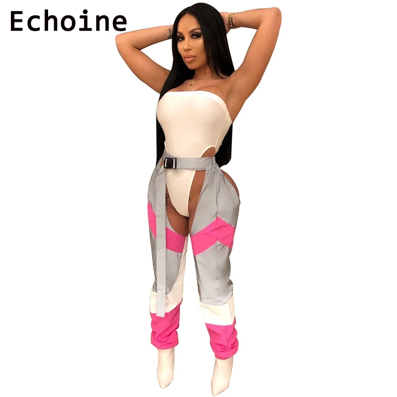 

Echoine Sexy Two Pieces Set With Belt Off Shoulder Bodysuit Top And Losse Pants Woman Clothes 2019 Night Clubwear Outfits