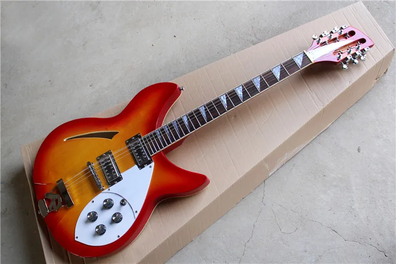 

Factory Custom hollow cherry sunburst 12 strings Electric Guitar with 2 pickups,R bridge,chrome hardware,can be customized