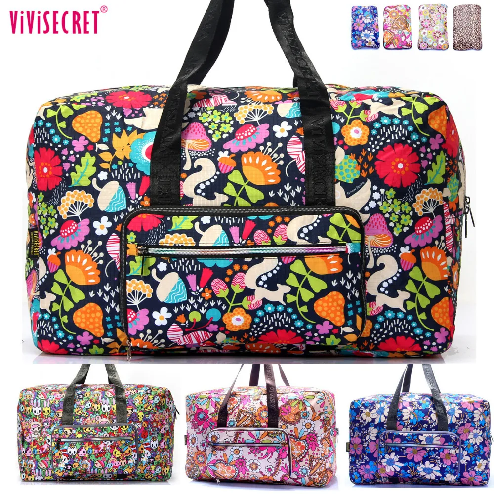 

Famous Brand Waterproof Nylon Folding Portable Large Capacity Floral Cartoon Travel luggage bag packing organizer Pouch women