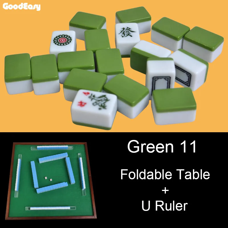 JIESITE высокое качество путешествия мини Меламиновый Набор для игры в маджонг со складным столом с U линейкой забавная семейная настольная игра - Цвет: Green U Ruler Table