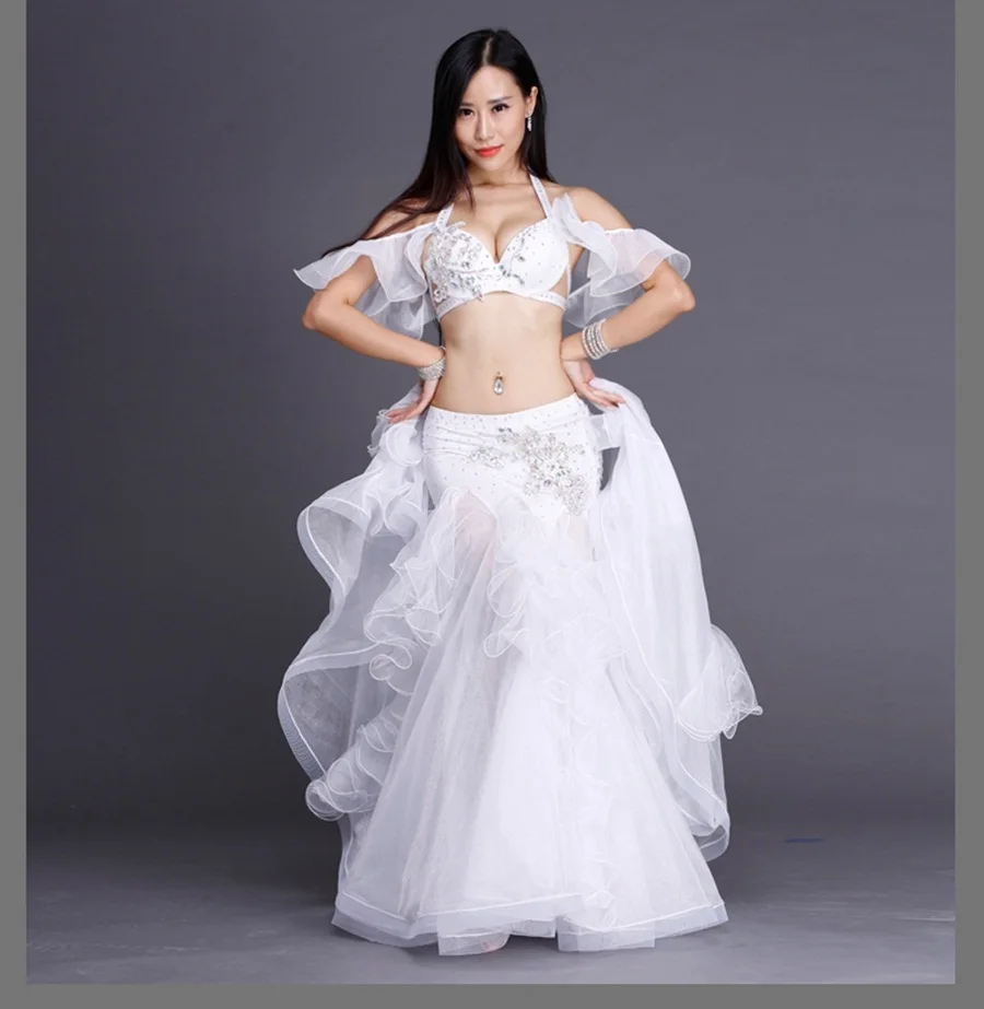 Роскошный комплект из 2 предметов женский танцевальный сценический костюм вечерние костюмы для бальных танцев платье для косплея цвета шампань, белый, мятный - Цвет: White