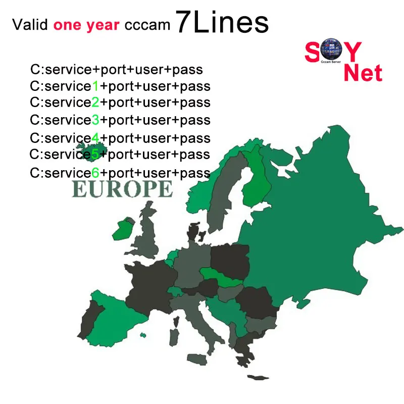 

7 cline CCcam 1 year europe Spain Germany Italy Poland For dvb S2 lnb Satellite receiver v7 v8 super receptor via V8