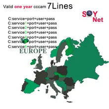 7 cline CCcam  1 year europe Spain Germany Italy Poland For dvb S2 lnb Satellite receiver v7 v8 super receptor via V8 