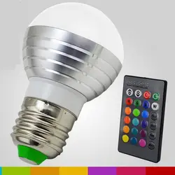 Цветная (RGB) Светодиодный светильник AC85-265V 3 Вт E27 E14 GU10 светодиодный 16 Цвет лампы сменная лампа несколько цветов с пультом дистанционного