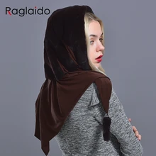 Шапка с капюшоном из кроличьего меха для женщин, зимняя теплая Роскошная шапка из кроличьего меха, шарф, шапка, стильная модная женская уличная снежная шапка