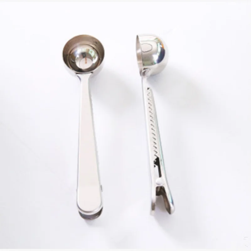 Multifunctional Round head Stainless Steel Coffee Measuring Scoop With Bag Clip Sealing Tea Measuring Spoon Kitchen Tools
