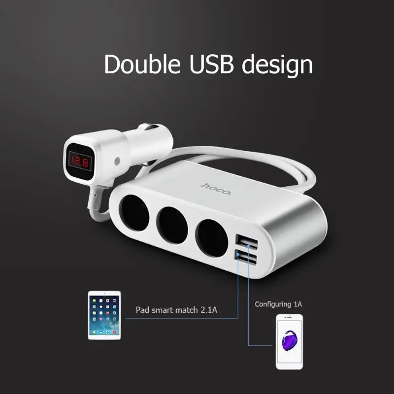 Автомобильное зарядное устройство HOCO Z13 с двумя USB портами 2 1 А 3 розетки