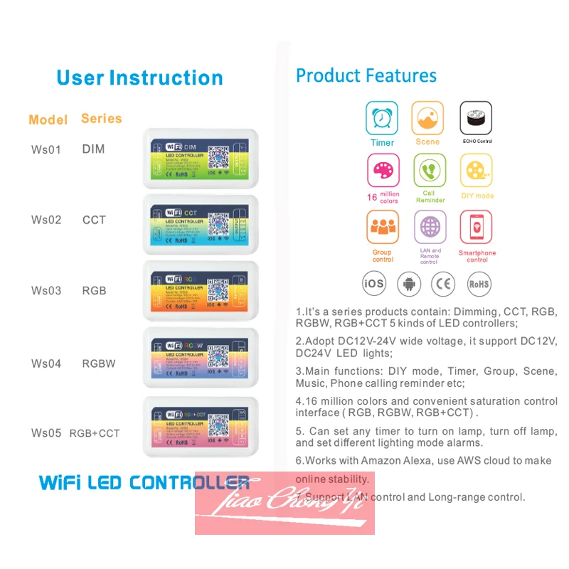 Новый беспроводной Wifi Светодиодная лента диммер контроллер DC12 24V RGB/RGBW/RGB + CCT