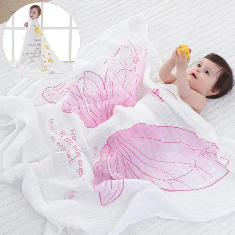 

Spring & Summer Air Conditioning Blanket Girls Angel Wings Muslin Cotton Infant Holds Blankets Blanket Bath Towel 115x120cm