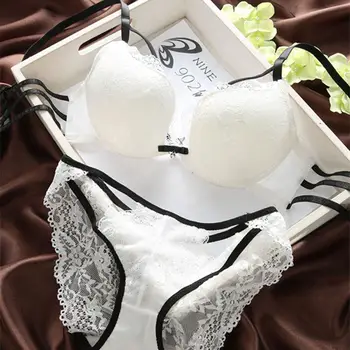 

Fashion Sexy Lace Gather Adjustable Underwear Comfortable Thin Cup Beauty Lace Back Breathable Lingerie Bra Set