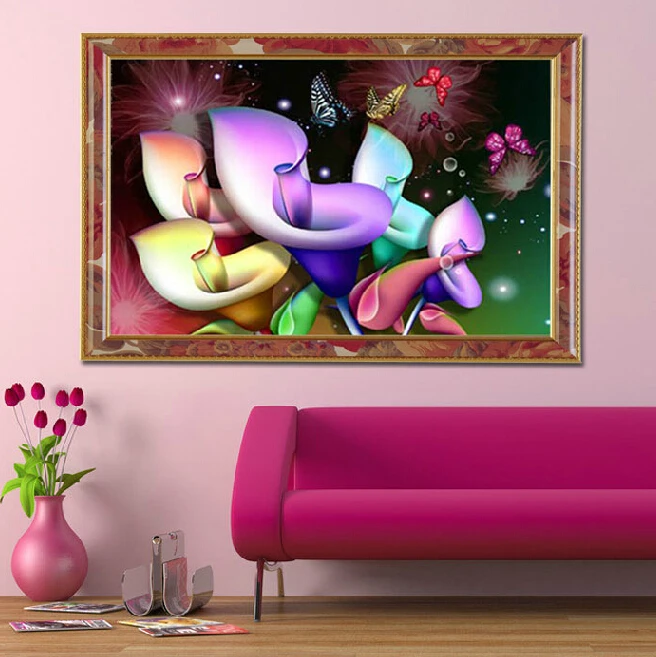 

Calla Lily Flowers Butterfly 5d diy diamond painting rhinestone Round Crystal Cross Stitch Kits Embroidered Set 74*51 cm