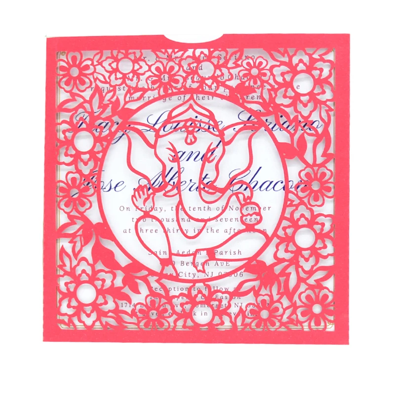 

Ganesh design folded laser cut elephant indian wedding invitations