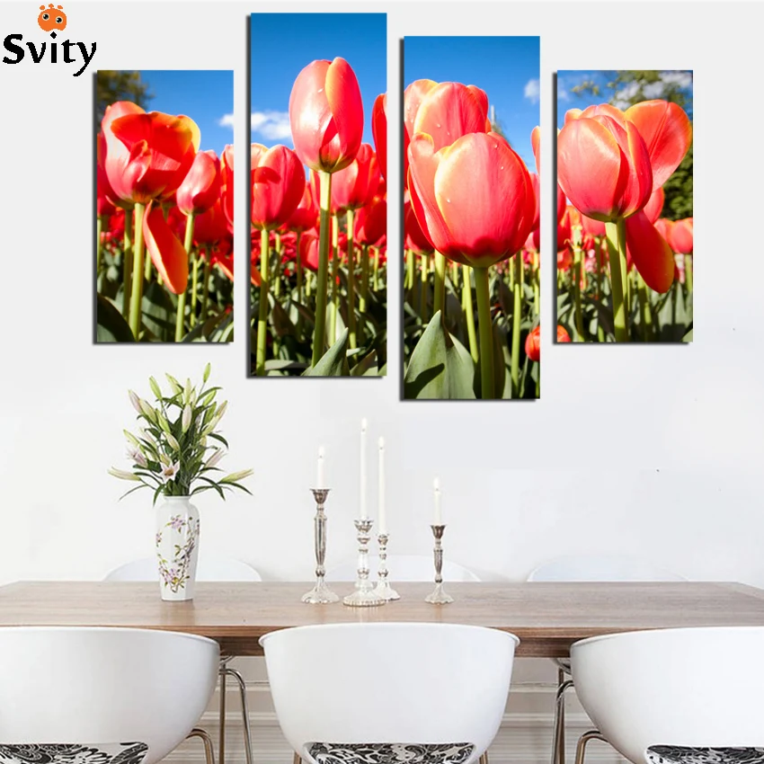 4 rectangular tulips viewing digital photos on canvas home decoration ...