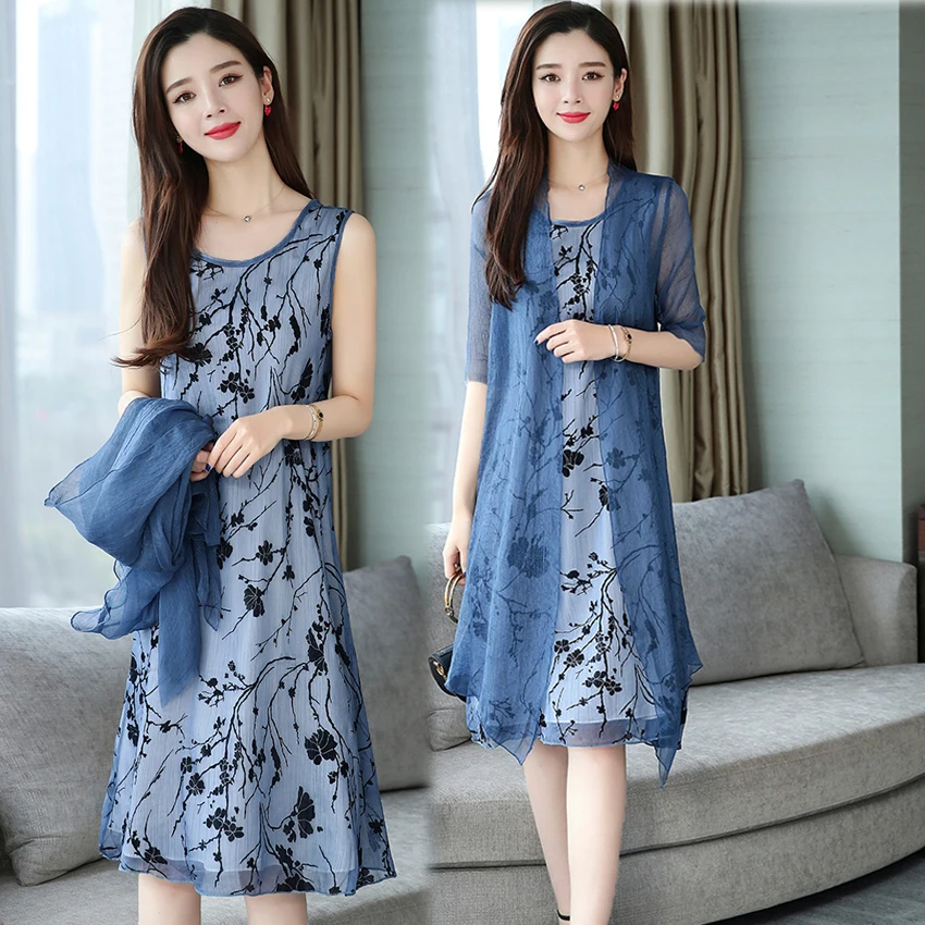

Sleeveless Mesh Chiffon Dress Women 2019 Summer Plus Size Big Dresses Party Elegant Vintage Bohemian Floral Print Clothing