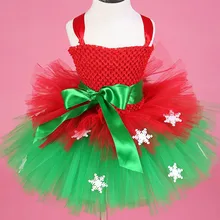 Red+Green Snowflake Tulle Tutu Dress Baby Kids Girls Christmas Dress Flower Girl Costume Children Clothes New Year Girl Dresses