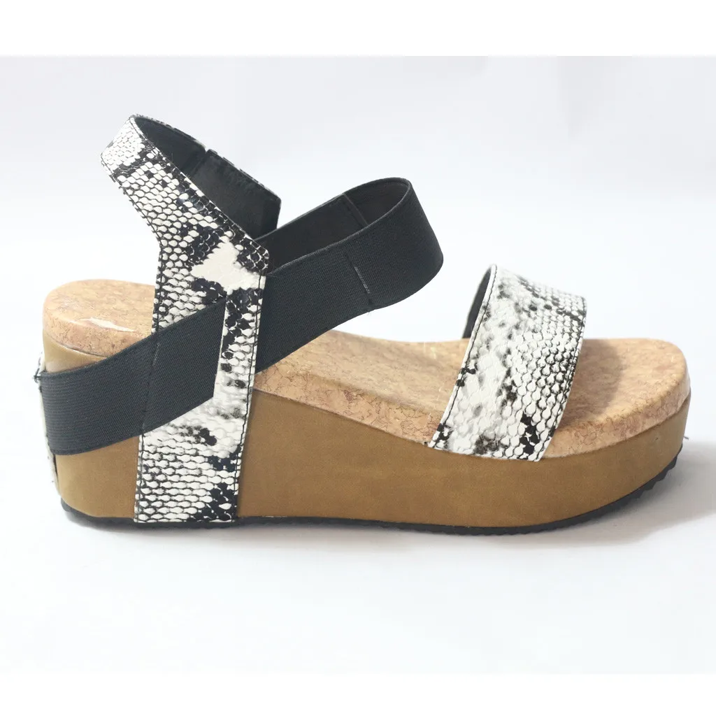 Womens Snake Grain Open Toe Strappy Wedge Leather Platform Shoes Roman Sandals