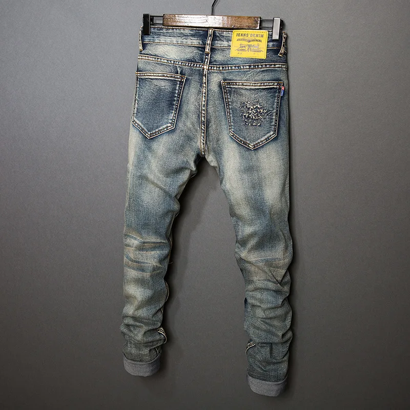 2019 Spring Ripped Mens Jeans Blue Gray Distressed Denim Straight Jeans Patchwork Loose Stylish Designer Jeans For Men Mj003