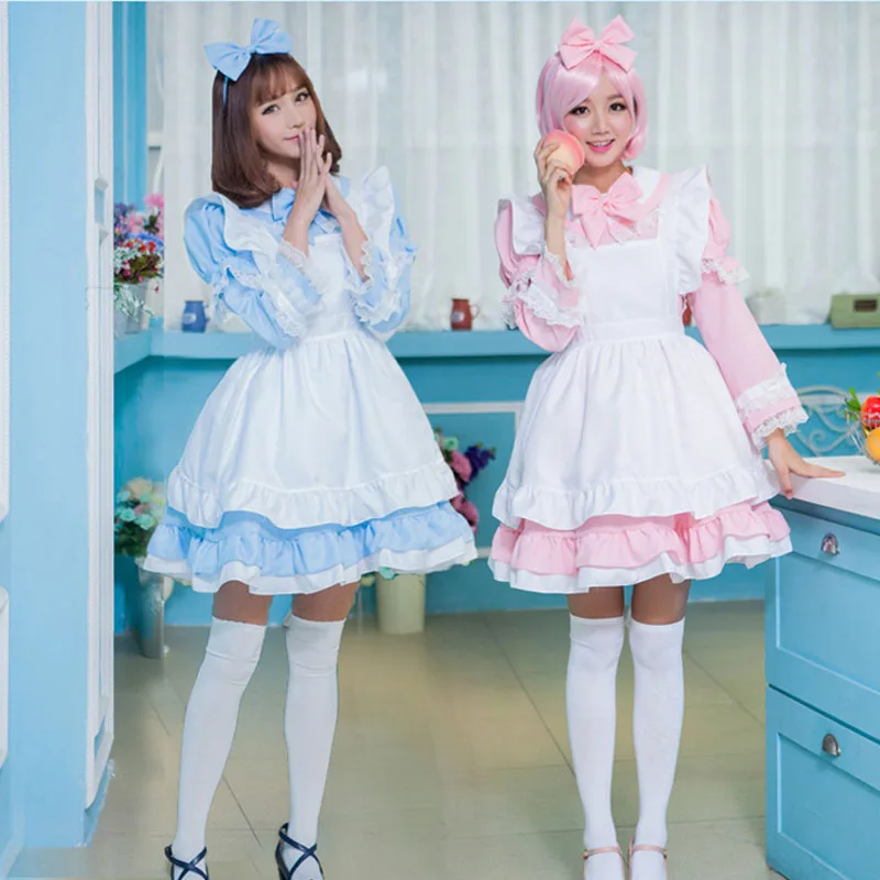 Coshome Women Girls Maid Cosplay Alice Costumes Family Matching Clothing Mother Daughter Blue Lolita Dress For Halloween Party (7)
