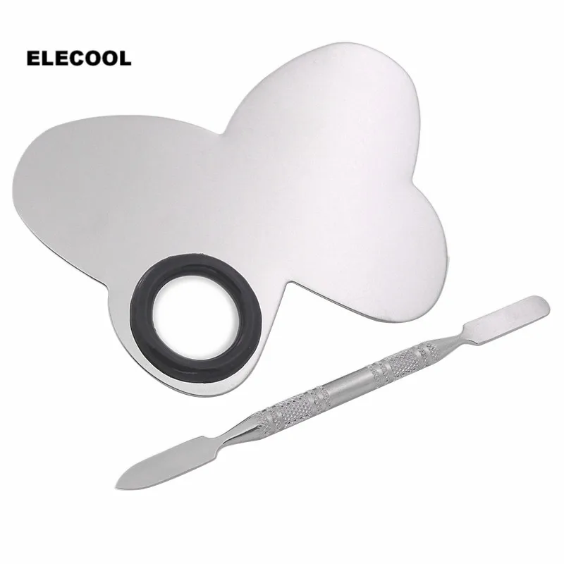 

ELECOOL 1PC Butterfly shape Stainless Steel Makeup Palette with Spatula Foundation Eyeshadow Eye Shadow Mixing Tools set