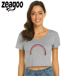 Zeagoo Радуга Повседневное круглым вырезом короткий рукав одноцветное открытым пупком футболка Для женщин 004