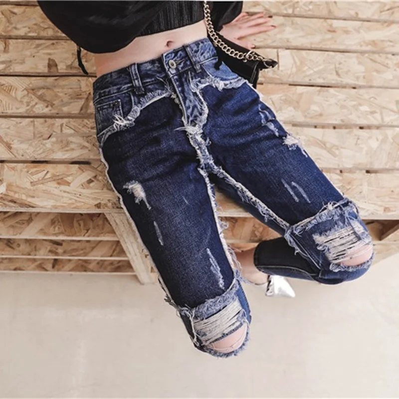 

Destroyed women denim pants ripped jeans for women female ladies blue torn trousers TA645