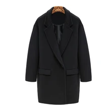 VogorSean, зимние женские пальто, шерстяная куртка, свободная, длинная, средняя,, высокое качество, новинка, корейский стиль, женское черное шерстяное пальто, куртки