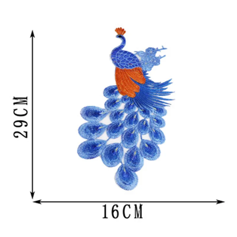 Вышивка патч павлин кружева красный желтый синий одежда вышивка чистая низ DIY одежда аксессуары для шитья кружева - Цвет: C Blue 16x29cm