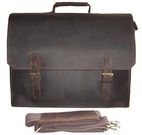 Vintage Crazy Horse Genuine Leather Briefcase men Briefcase Leather laptop bag 14.5 Business Briefcase porte document office bag