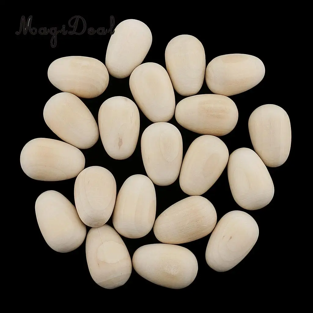 20pcs Simulation Natural Wooden Eggs DIY Hand Painted Doodle Easter Egg Play House Toy Pretend Play Toys Crafts 37mmx23mm