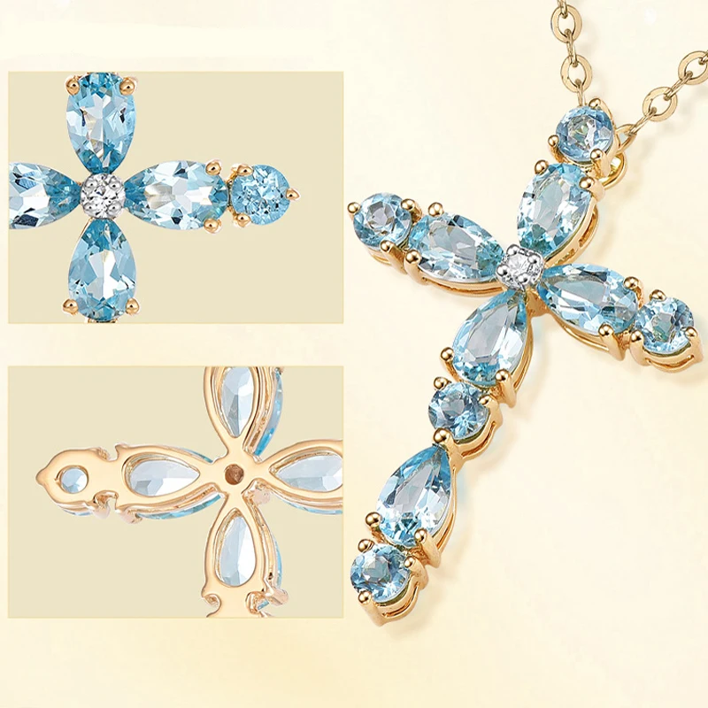 MOONROCY розовое золото цвет синий кристалл кулон ожерелье Крест CZ ювелирные изделия оптом колье для женщин подарок Прямая