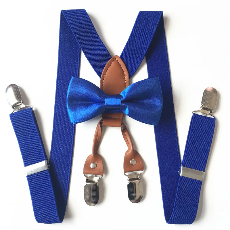 2PCS/Set Fashion Baby Girls Kids Boy's 4 Clip Suspenders Bowtie Set Clip-on Leather Elastic Adjustable Braces Straps BDTZ049 |