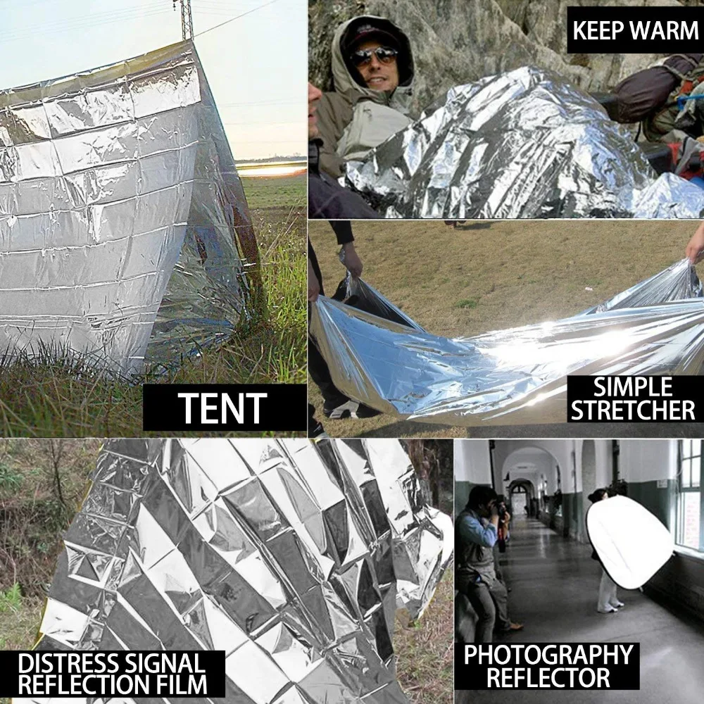 Outdoor Waterproof Emergency Survival Rescue Blanket Foil Thermal Space First Aid Sliver Rescue Curtain Military Blanket (6)