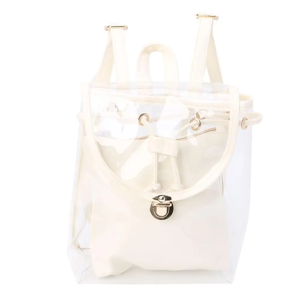 Женский 2 в 1 прозрачный рюкзак с затягивающим шнуром прозрачный дорожный пляжный рюкзак сумка - Цвет: Бежевый