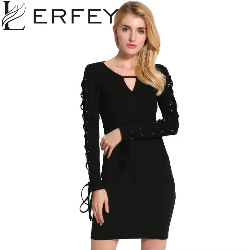 LERFEY Women Autumn Dress Bandage Casual Backless Dress Evening Party Sexy Bodycon Slim Dresses Mini Dress Chiffon Clothing