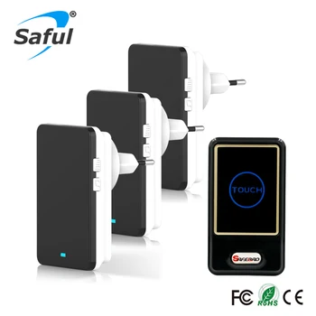 

Saful Plug-in Wireless DoorBell kits Waterproof EU/US Plug Touch button with 1 Outdoor Transmitter+3 Indoor Receivers