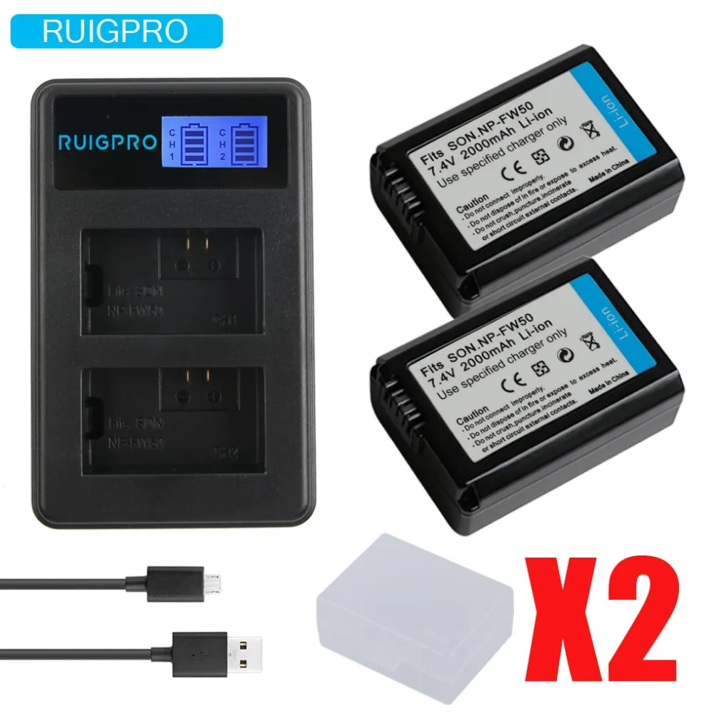 Ruigpro 2000 мА/ч NP FW50 Камера Батарея + ЖК дисплей USB Dual Зарядное устройство для sony Alpha a6500